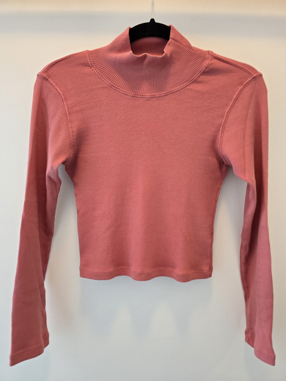 Big Bud Press Ribbed Mock Neck Long Sleeve Top - Coral Pink